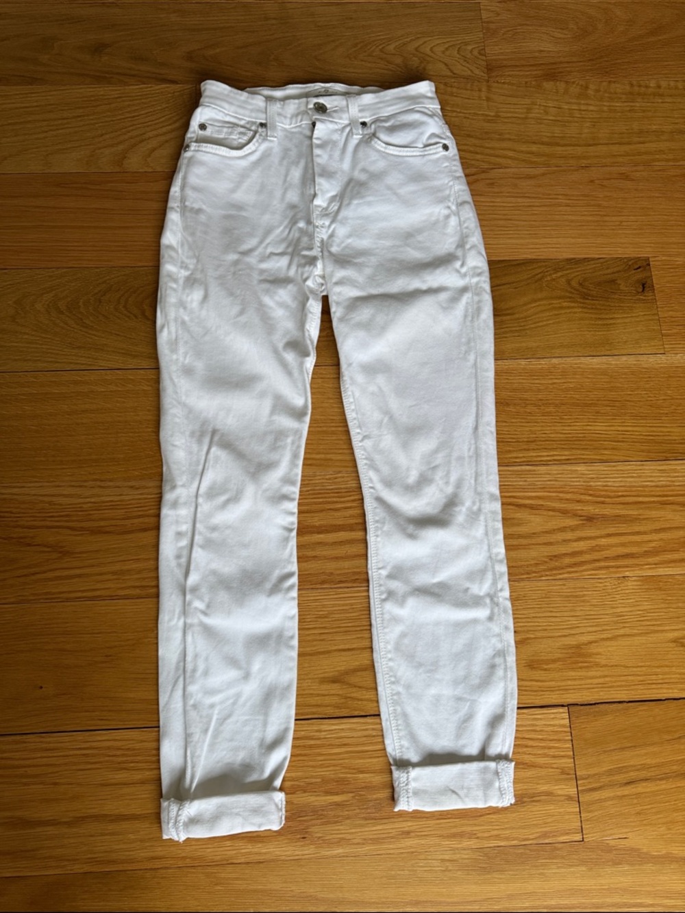 7 For All Mankind White High-Rise Slim Jeans, 24